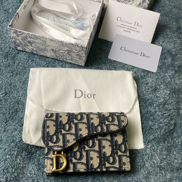 Dior Blue and Beige Monogram Wallet - Picture 1 of 16
